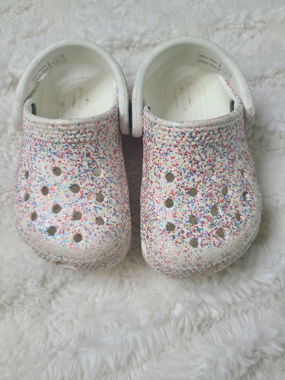 Baby White Glitter Clog Shoes - Multi-Color Speckle Size 5 Toddler